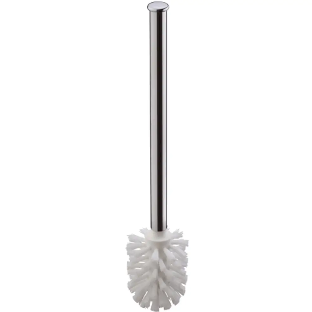 Weiße WC-Bürste mit einem eleganten Chromstiel, geeignet für die Reinigung. Das Produkt stammt von Hansgrohe und weist ein funktionelles Design auf.